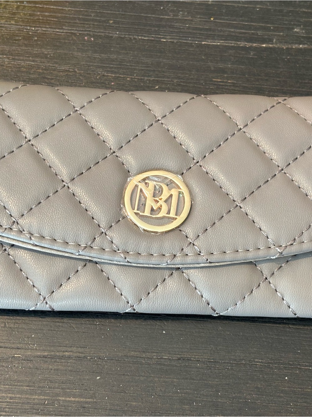 Badgley Mischka Quilted Grey Women's Wallet with Gold Emblem